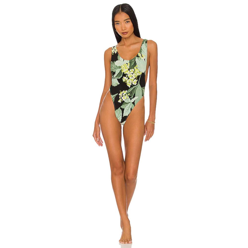 Norma Kamali Marissa High Leg One Piece Skimpy Swimsuit Tropical Mint Floral